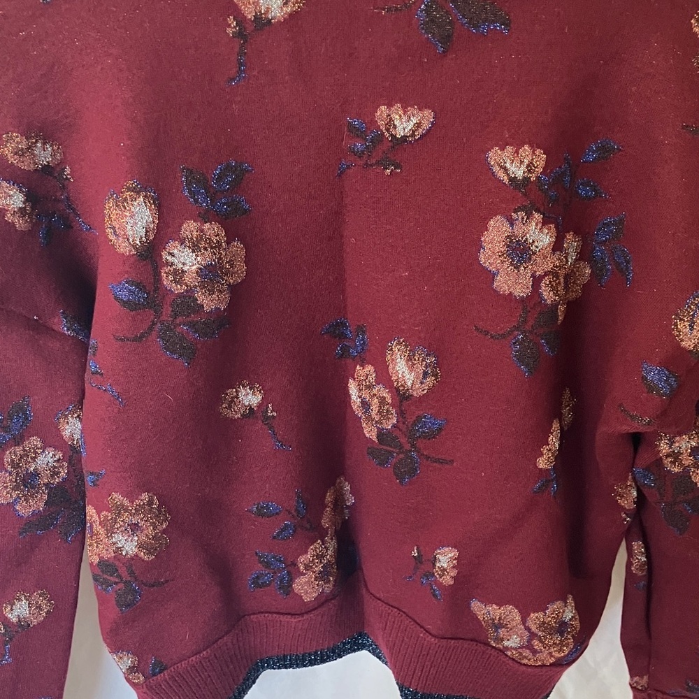 Coach: Burgundy Floral Jacquard Crewneck (66531)Sweater- Wool Blend- Metallic- S - Picture 13 of 16